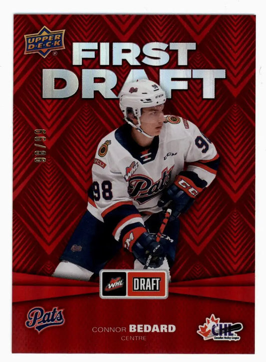 Connor Bedard 2021-22 Upper Deck CHL First Draft Red hockey card featuring Regina Pats player