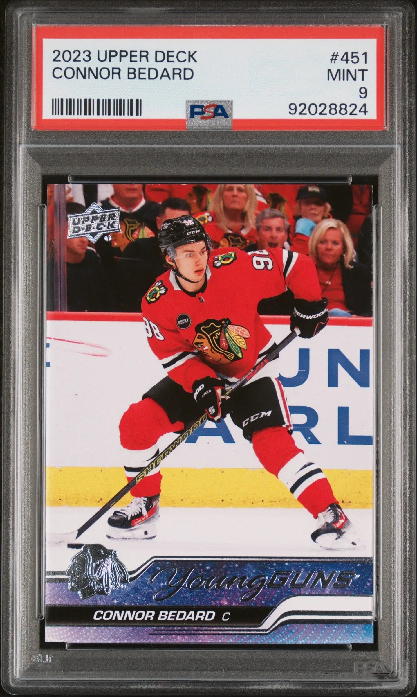 Connor Bedard 2023 Upper Deck hockey card graded PSA 9 Mint