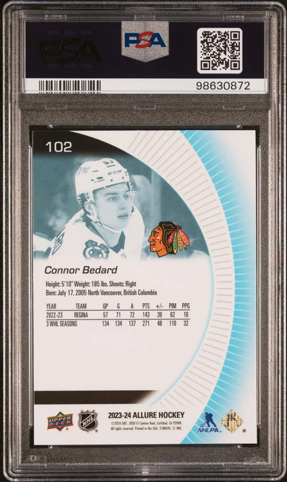 Graded Connor Bedard 2023 Upper Deck Allure Rookie hockey trading card PSA 10