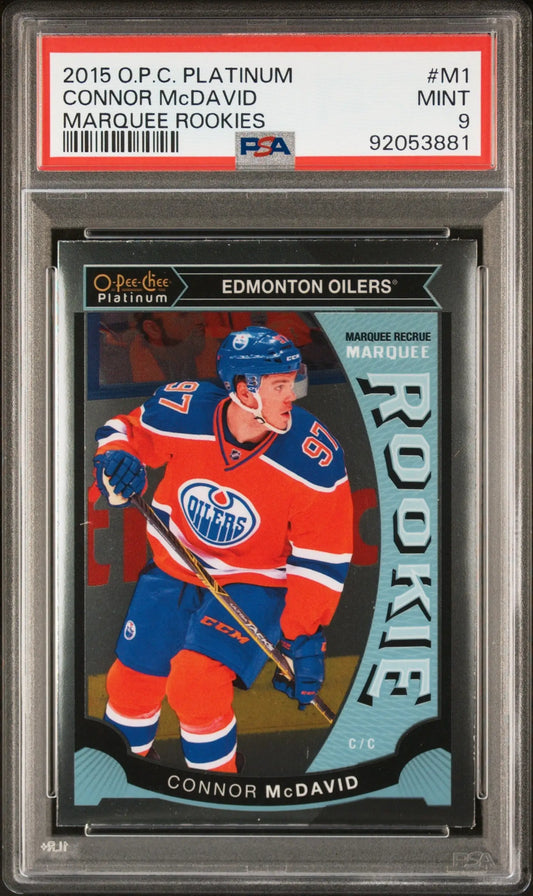 Connor McDavid 2015 OPC Platinum Marquee Rookies hockey card PSA 9 Mint