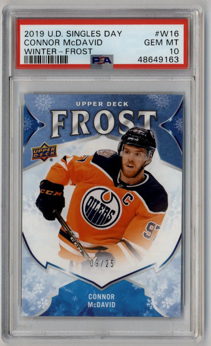 Connor McDavid 2019 Upper Deck Singles Day Winter Frost hockey card PSA 10