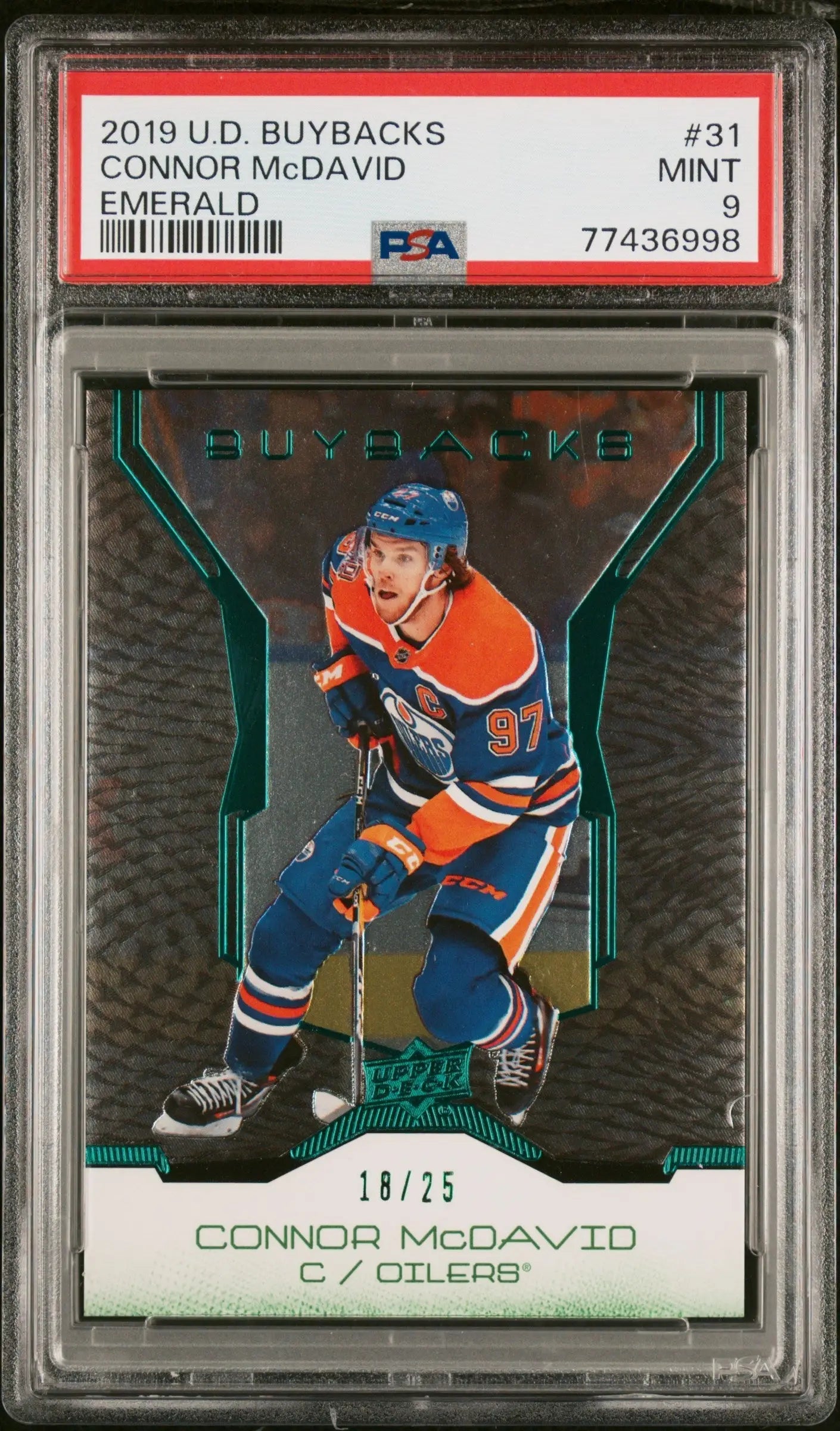 Connor McDavid 2019 Upper Deck Buybacks #31 Emerald #18/25 PSA 9 Mint - Singles