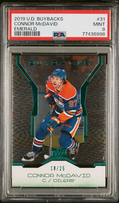Connor McDavid 2019 Upper Deck Buybacks #31 Emerald #18/25 PSA 9 Mint - Singles