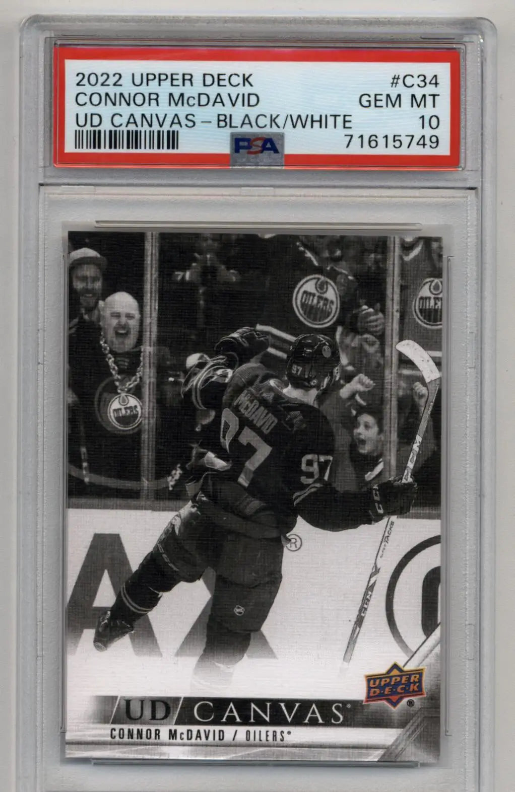 PSA 10 Gem Mint Connor McDavid 2022 Upper Deck Canvas Black and White hockey card