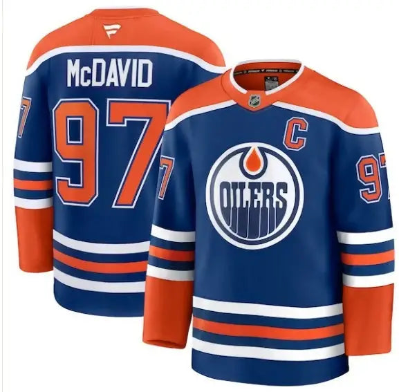 Connor McDavid Edmonton Oilers Royal Home Premium Hockey Jersey displayed front view