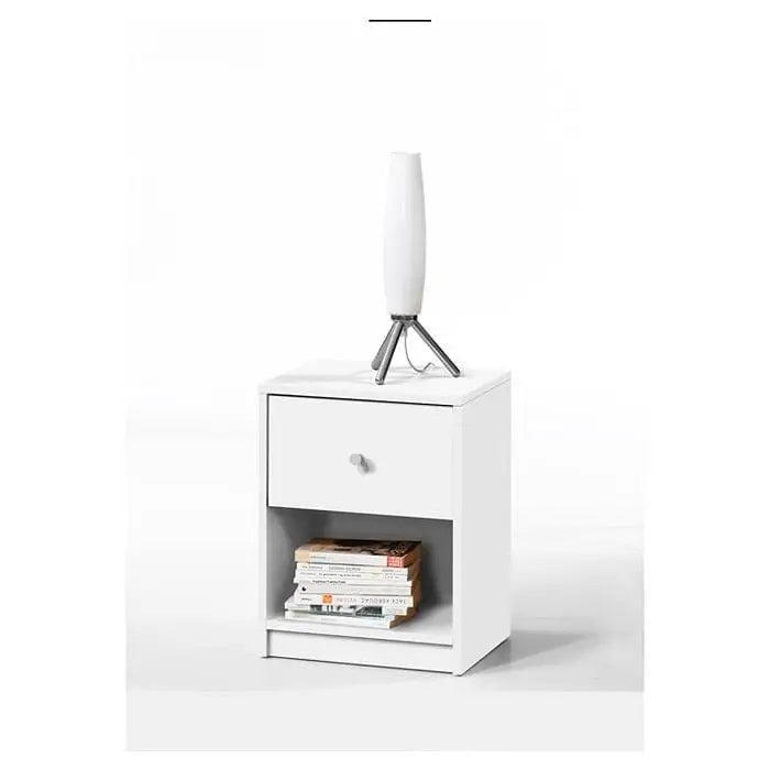 Contemporary 1-Drawer Nightstand with Storage Shelf in White - Nightstand