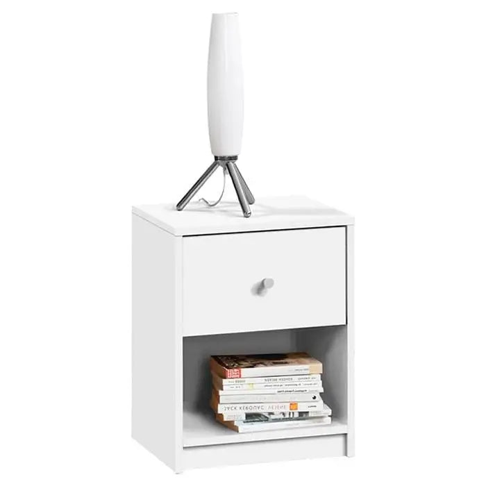 Contemporary 1-Drawer Nightstand with Storage Shelf in White - Nightstand