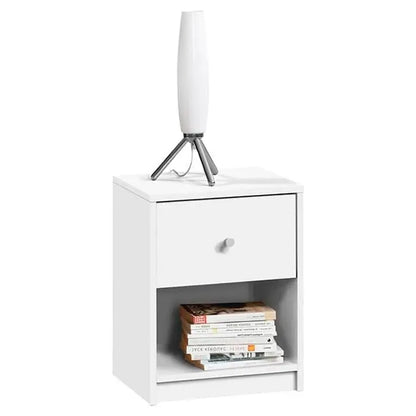 Contemporary 1-Drawer Nightstand with Storage Shelf in White - Nightstand