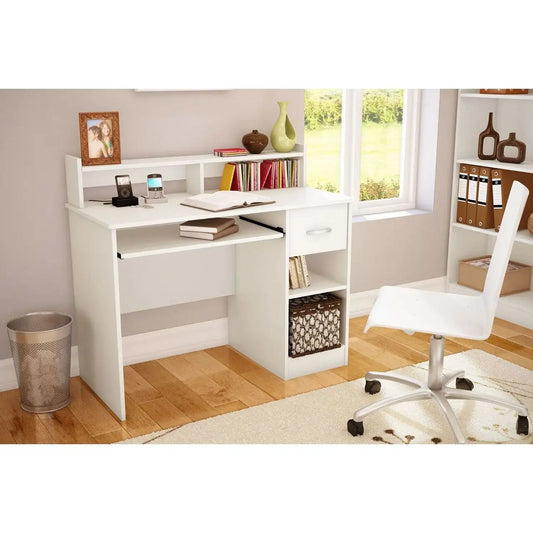 Contemporary Home Office Computer Desk in White Wood Finish - Computer Desks