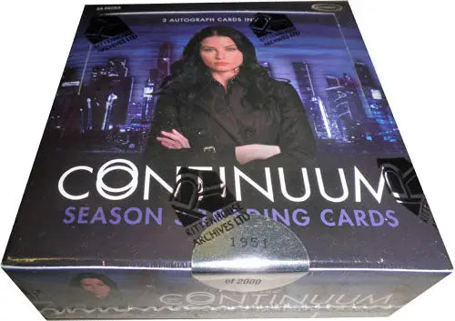 Continuum Season trading cards box featuring a woman against a futuristic cityscape