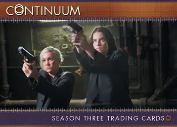 Trading card from Continuum Season featuring two action-packed women with guns
