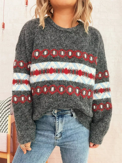 Contrast Round Neck Drop Shoulder Sweater