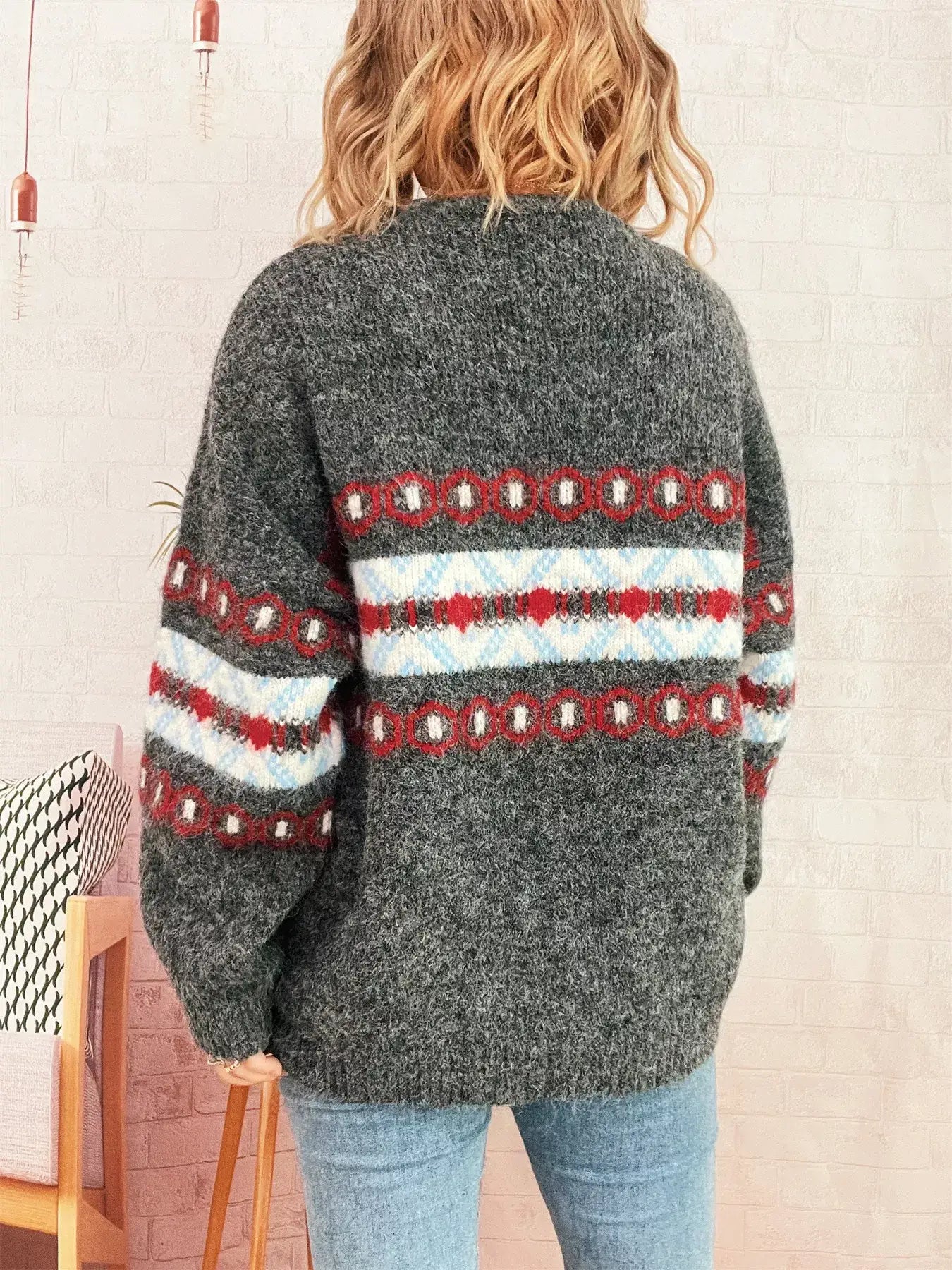 Contrast Round Neck Drop Shoulder Sweater