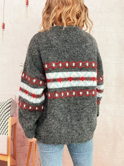 Contrast Round Neck Drop Shoulder Sweater