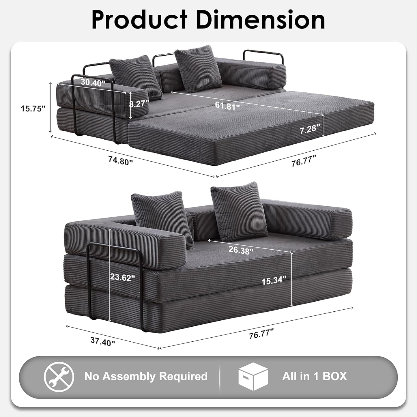 Convertible Sleeper Sofa Bed with Memory Foam Comfort-1