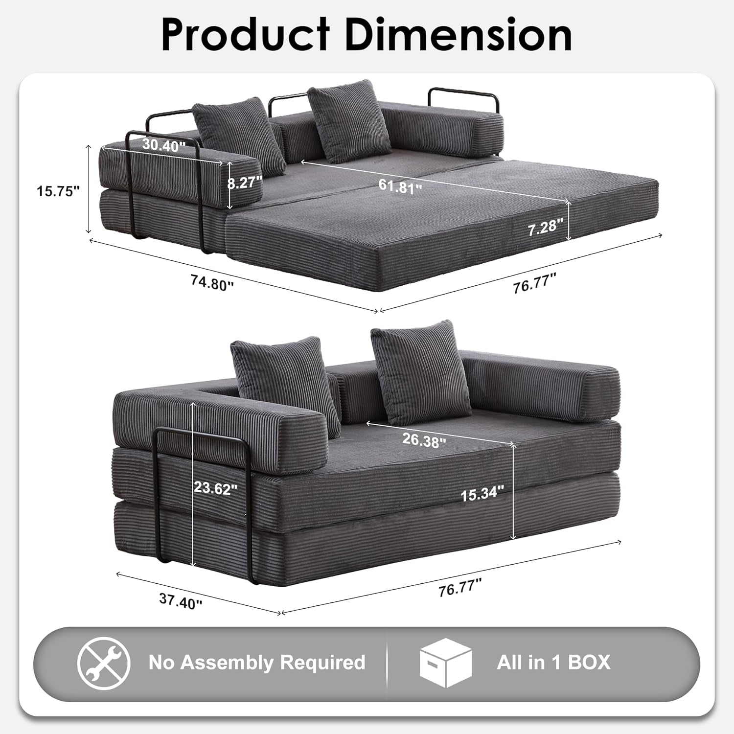 Convertible Sleeper Sofa Bed with Memory Foam Comfort-1