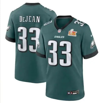 Green Philadelphia Eagles Nike Super Bowl LIX jersey with DEJEAN and number 33