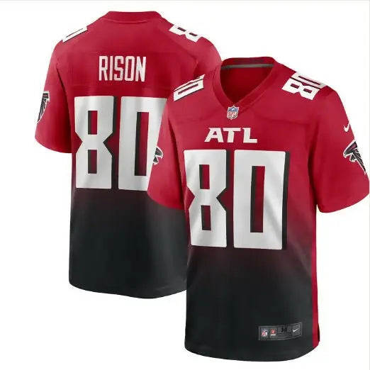 Red and black Atlanta Falcons jersey displayed in a Nike retired player jersey product