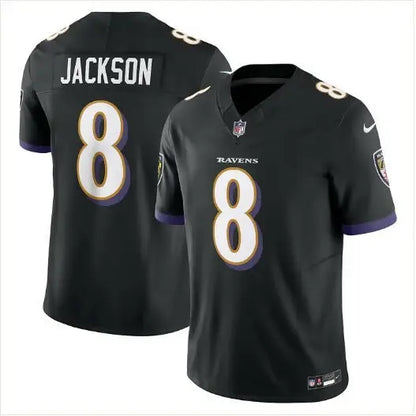 Black Baltimore Ravens jersey featuring Lamar Jackson Nike Vapor F.U.S.E. Limited design