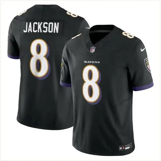 Black Baltimore Ravens jersey featuring Lamar Jackson Nike Vapor F.U.S.E. Limited design