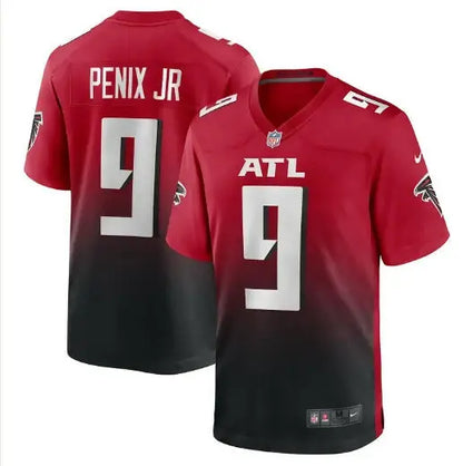 Red and black Atlanta Falcons Nike Throwback Game Jersey featuring Michael Penix Jr
