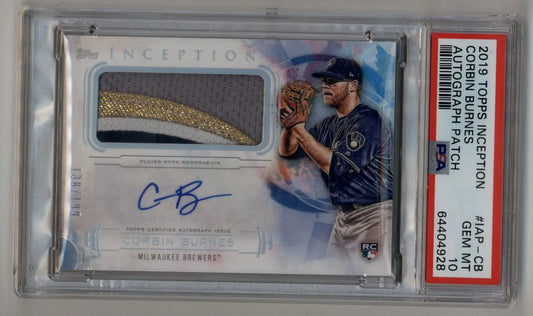 Corbin Burnes 2019 Topps Inception Patch Auto baseball card PSA 10 Gem Mint