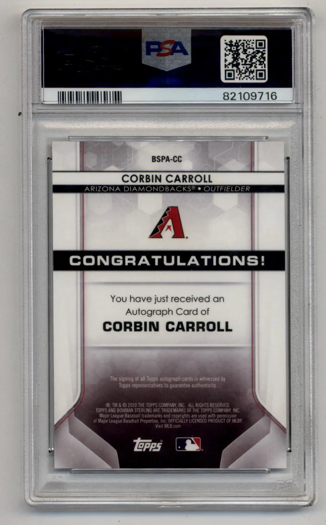 Graded Corbin Carroll Bowman Sterling Prospect Auto baseball card PSA 10 Gem Mint