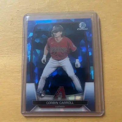 Corbin Carroll 2023 Bowman Chrome Sapphire Rookie trading card in protective case