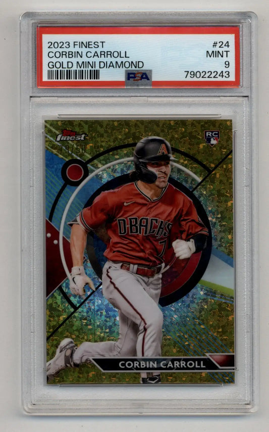 A graded 2023 Finest Corbin Carroll Gold Mini Diamond baseball card PSA 9 Mint