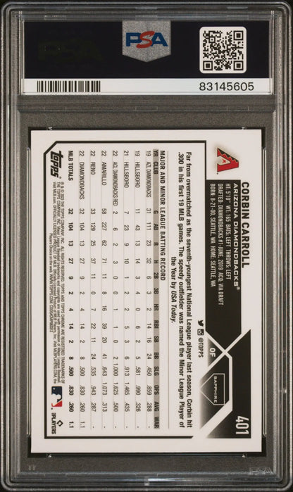 PSA-graded Corbin Carroll 2023 Topps Chrome Sapphire baseball card in gem mint condition