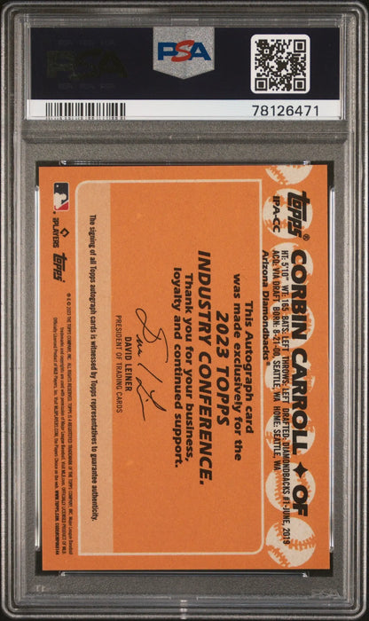 Corbin Carroll 2023 Topps Industry Conference Auto PSA 10 Gem Mint trading card