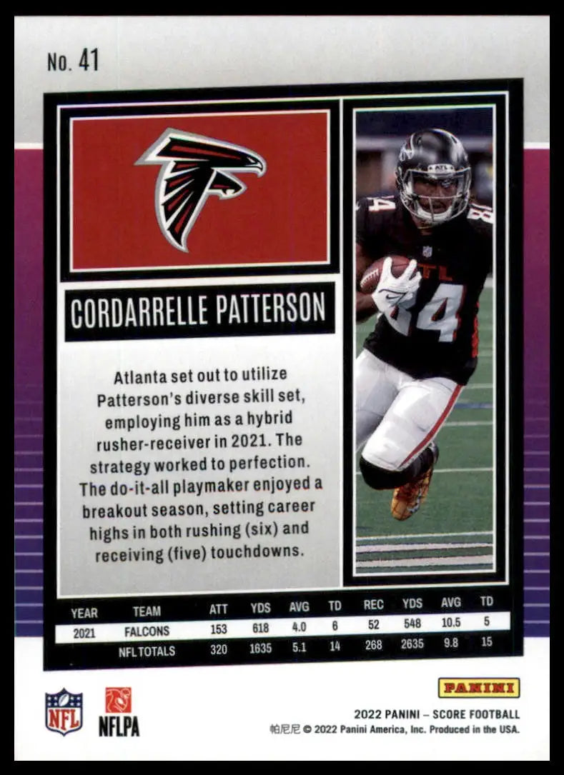 Cordarrelle Patterson football card from 2022 Score series showcasing Atlanta Falcons player
