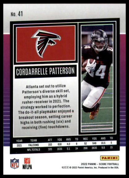 Cordarrelle Patterson football card from 2022 Score series showcasing Atlanta Falcons player