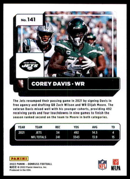 Corey Davis 2022 Donruss football card featuring New York Jets player