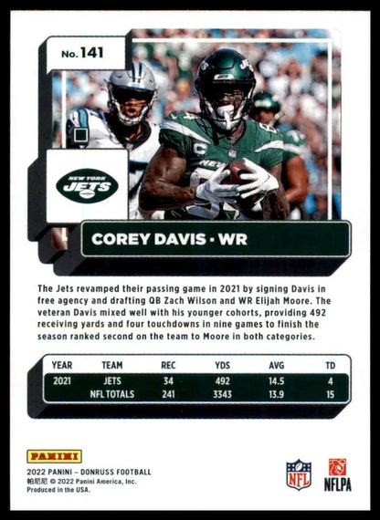 Corey Davis 2022 Donruss football card featuring New York Jets player in mint condition