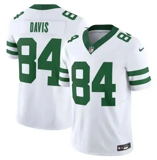 White football jersey with green trim and numbers for Corey Davis York Jets Nike Vapor F.U.S.E