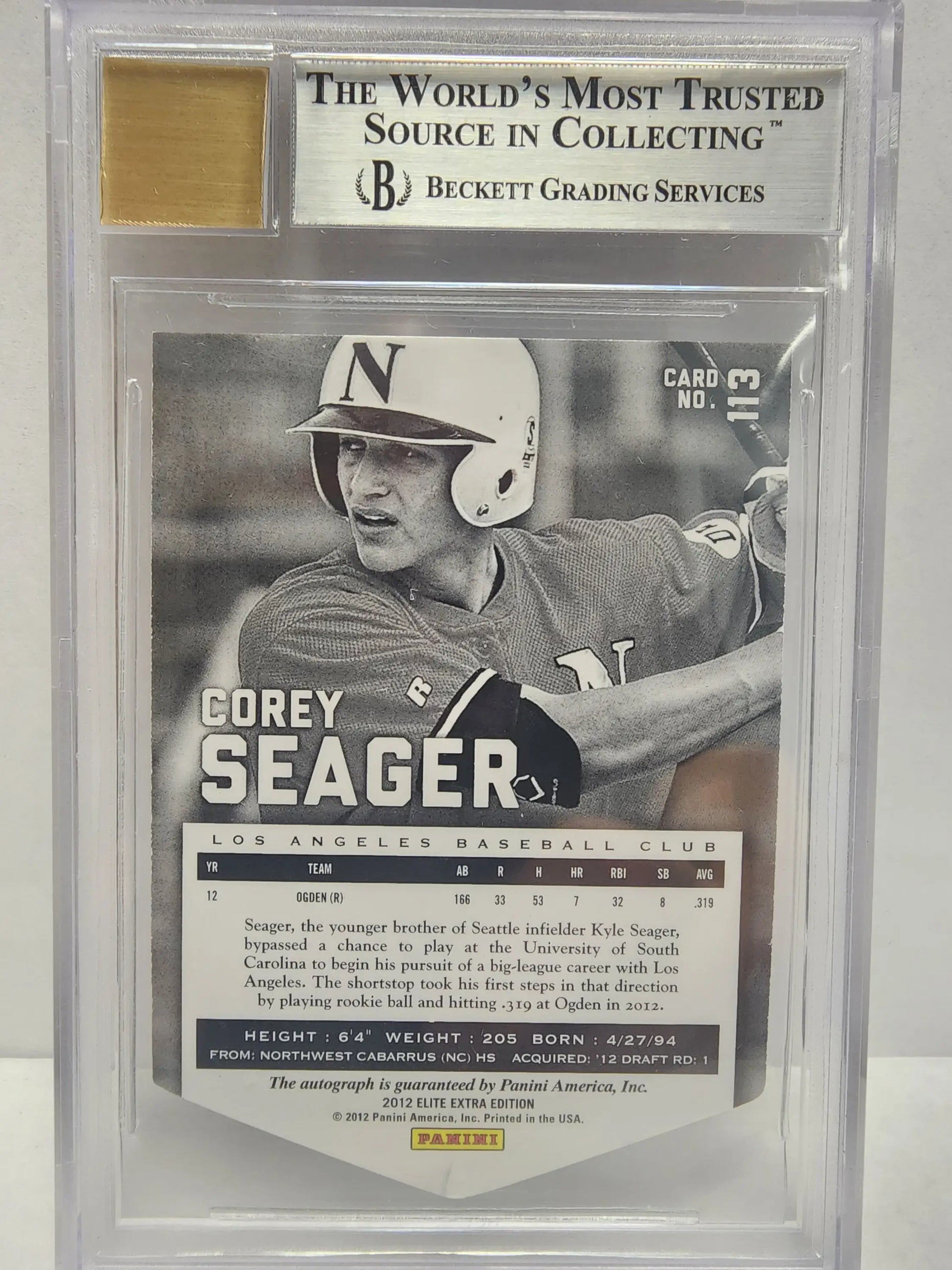 Graded encapsulated Nebraska Cornhuskers baseball card featuring Elite Extra Edition Gold Auto