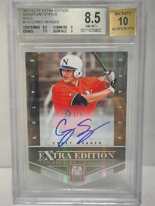 Graded BGS 8.5 Corey Seager Elite Extra Edition Gold Auto baseball card with signature