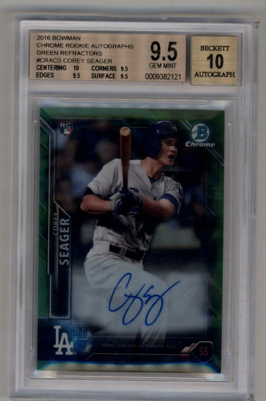 Graded Corey Seager 2016 Bowman Chrome Rookie Auto Green Refractor BGS 9.5 in case