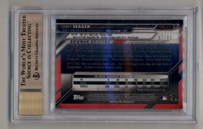 Graded Corey Seager 2016 Bowman Chrome Rookie Auto Green in protective case BGS 9.5