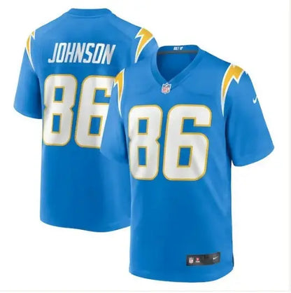 Light blue Los Angeles Chargers football jersey with number 86 and JOHNSON on the back
