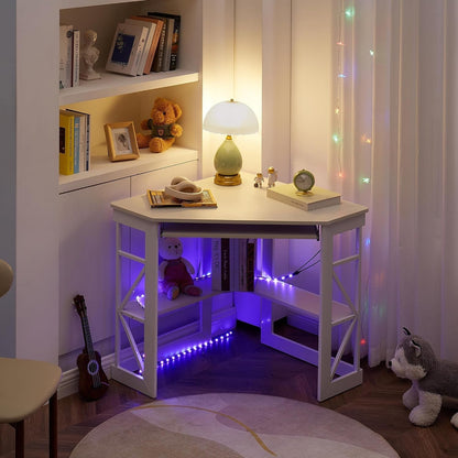 Corner Computer Desk with Keyboard Tray and Storage Shelves-3