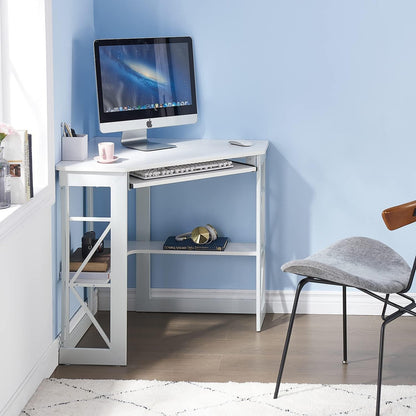 Corner Computer Desk with Keyboard Tray and Storage Shelves-1