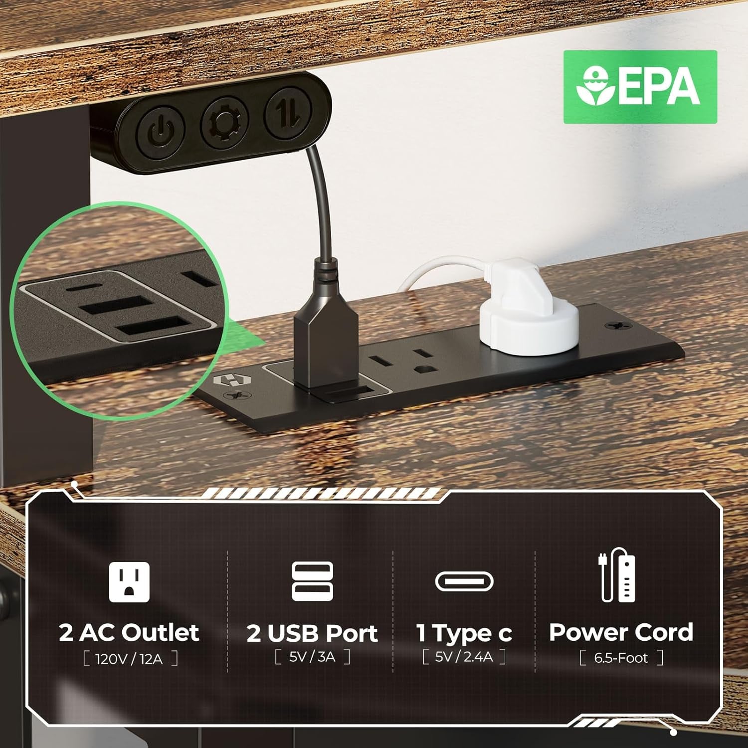 Corner Desk, 44.5" W X 34.5" H Small Computer Desk with Power Outlets, Gaming Desk with LED Lights, Triangle Corner Desk with Keyboard Tray & Monitor Stand for Small Space, Rustic Brown-3