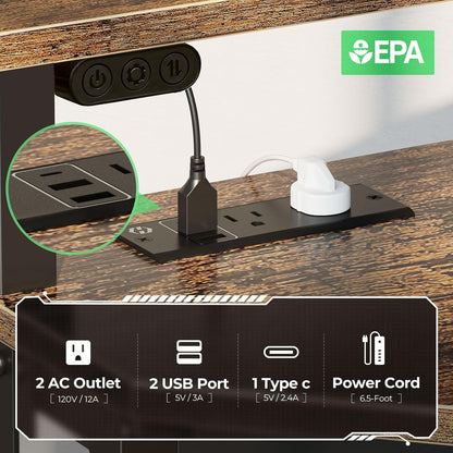 Corner Desk, 44.5" W X 34.5" H Small Computer Desk with Power Outlets, Gaming Desk with LED Lights, Triangle Corner Desk with Keyboard Tray & Monitor Stand for Small Space, Rustic Brown-3