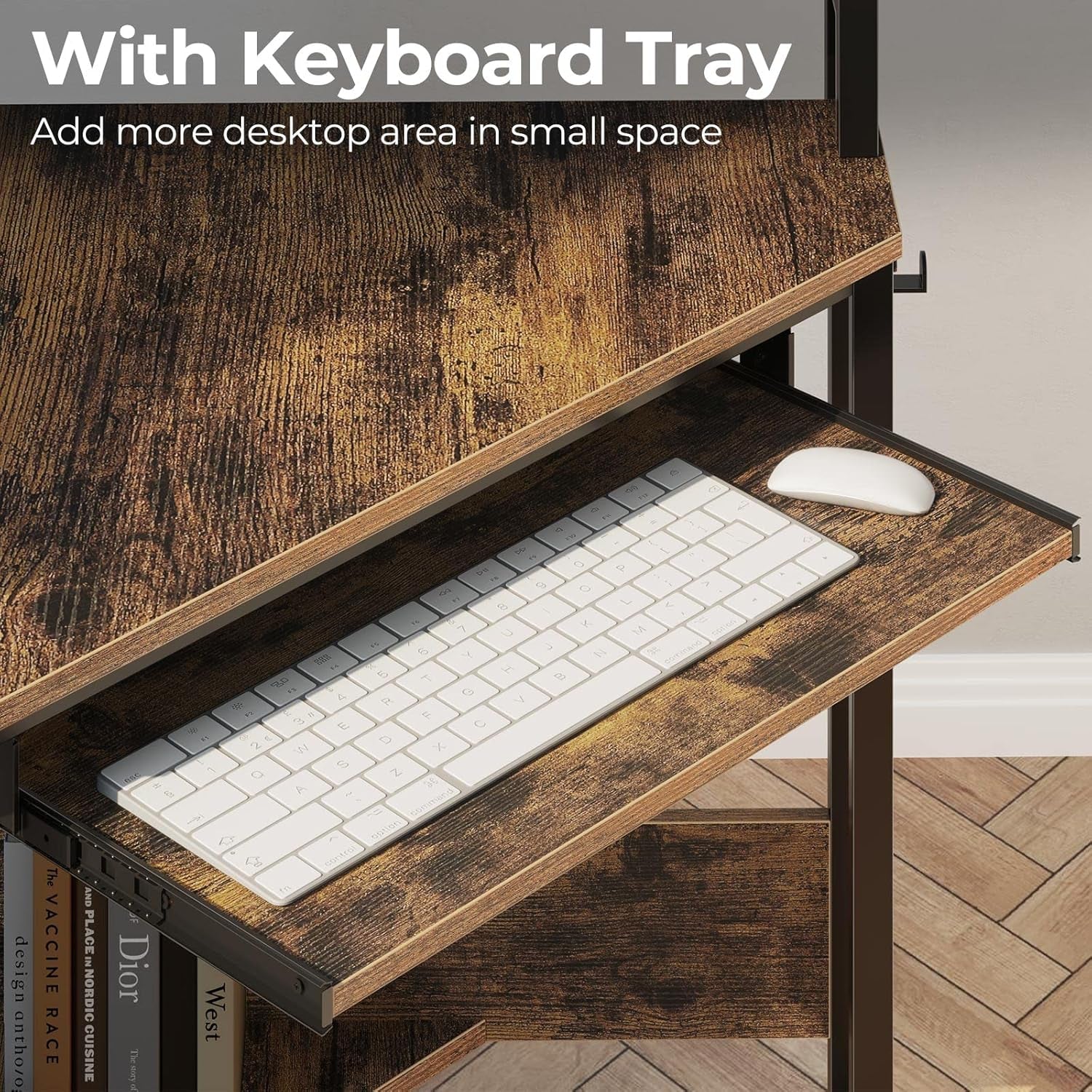 Corner Desk, 44.5" W X 34.5" H Small Computer Desk with Power Outlets, Gaming Desk with LED Lights, Triangle Corner Desk with Keyboard Tray & Monitor Stand for Small Space, Rustic Brown-4