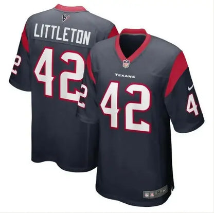 Dark blue and red Houston Texans Cory Littleton Nike Game Player Jersey with number 42