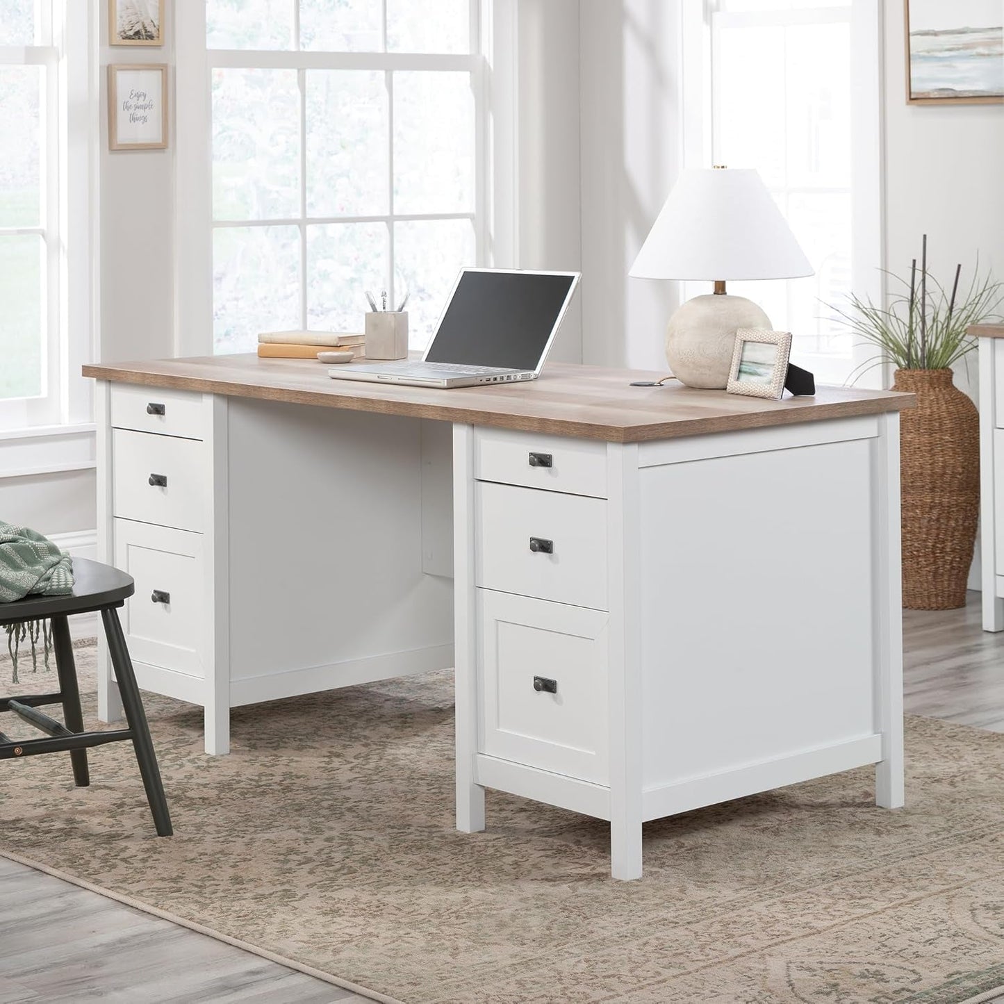 Cottage Style Executive Desk with Spacious White Surface-1