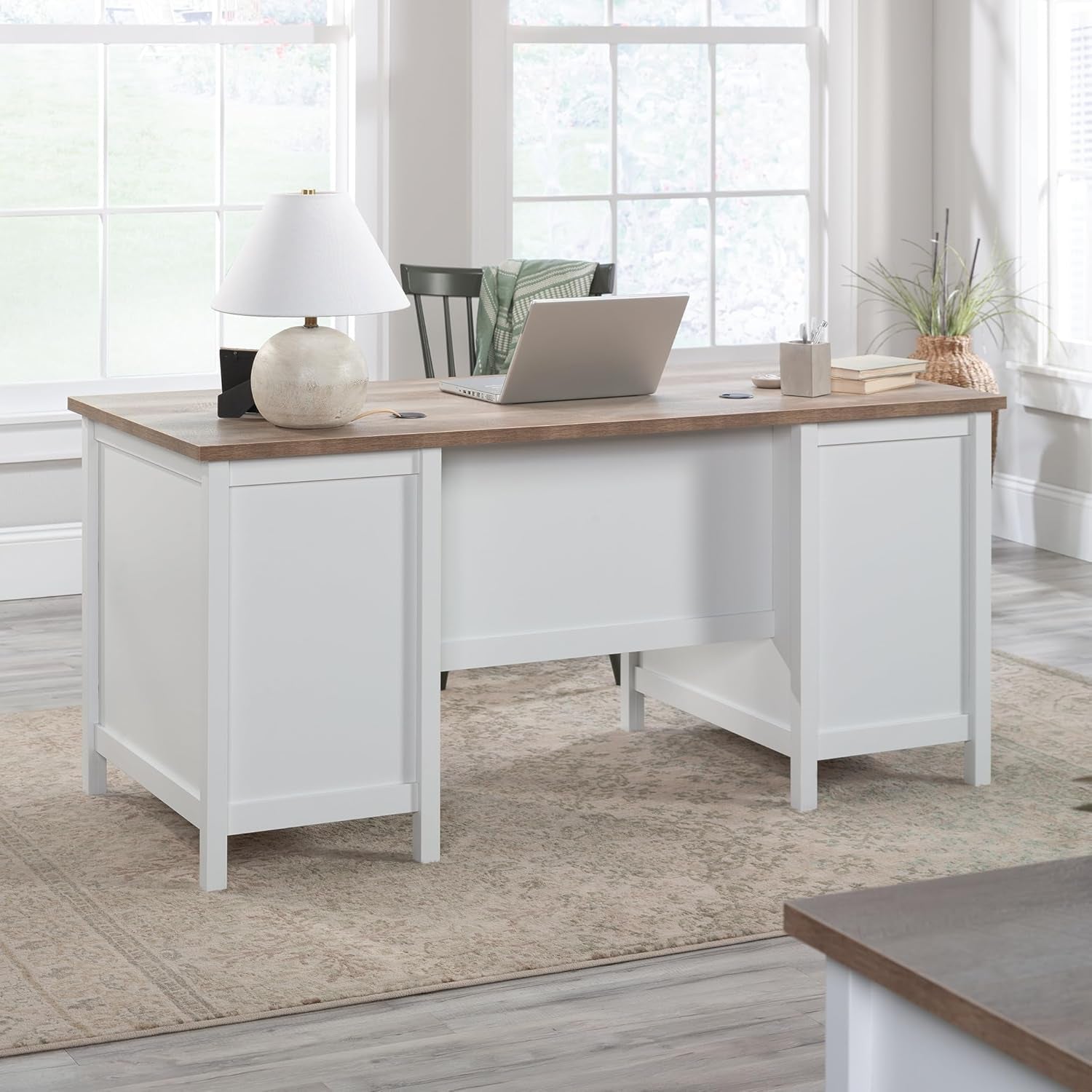 Cottage Style Executive Desk with Spacious White Surface-4