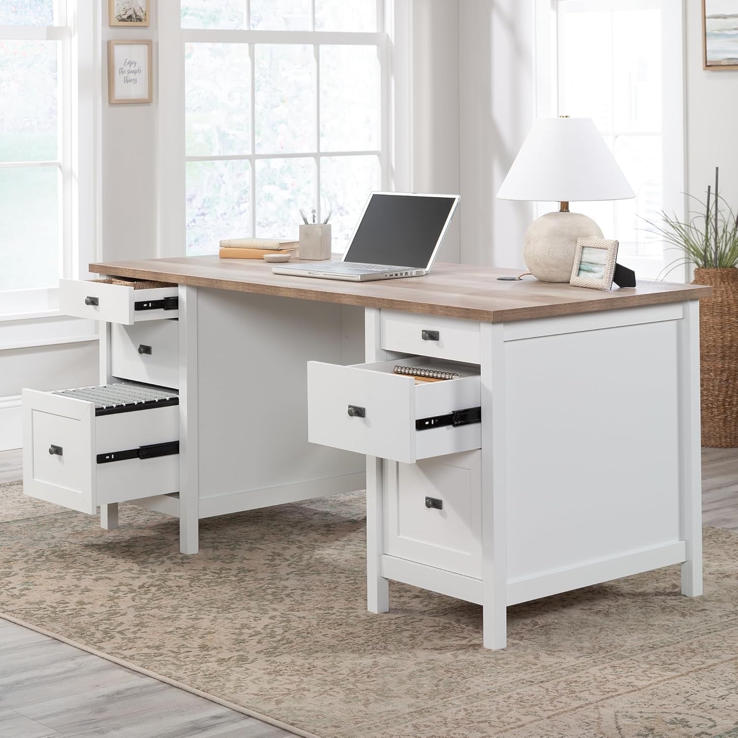 Cottage Style Executive Desk with Spacious White Surface-3